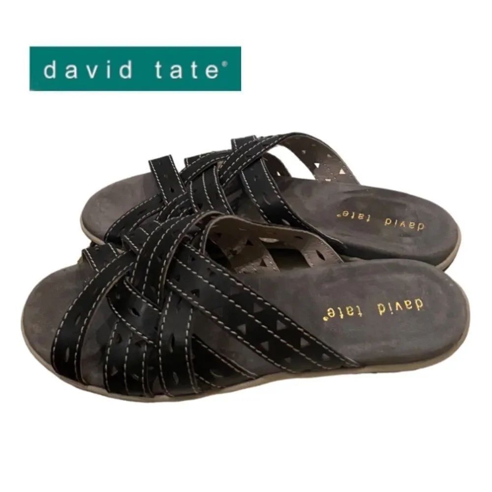 DAVID TATE Stripy Women's Black Woven Slide Sandals 9 9W